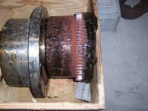 Visual photo of same gear coupling after removal, showing dry grease.