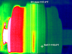 Orange Peel Coupling - cracks in plastic show as warm spots on IR photo